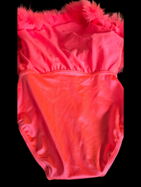 Girls Weissman Coral Pink Competition Dress with Feather Trim Dance/Ice Skating - Picture 10 of 13